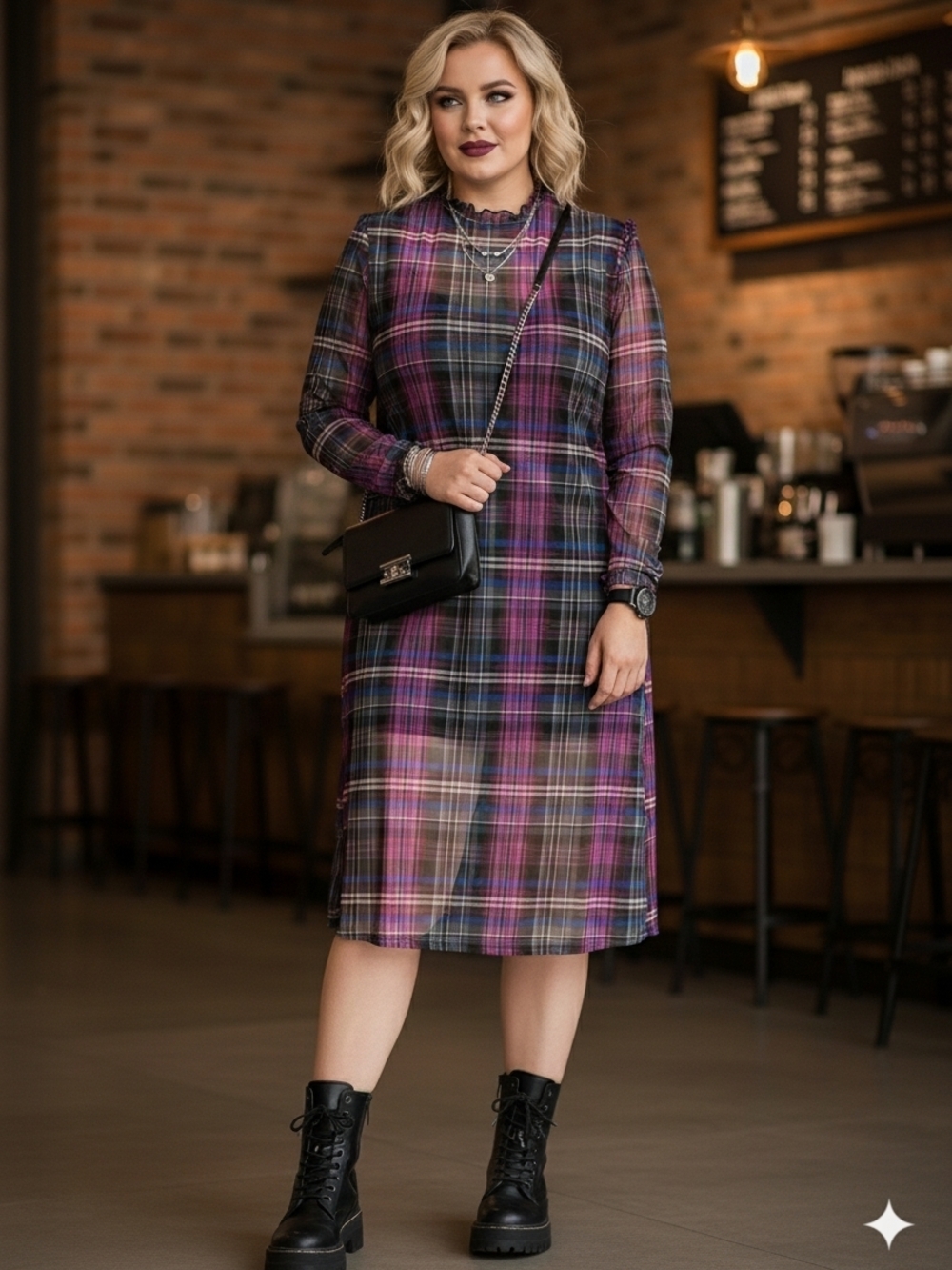 🧚‍♀️Torrid Pink, Navy & Purple Plaid Sheer Mesh Top